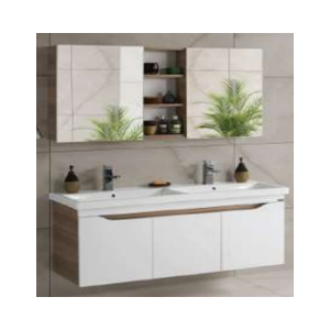 BADELLA SMILE 120CM DOUBLE BASIN / WHITE THREE DOORS WALLHUNG CABINET+TWO DOORS MIRROR CABINET WITH OPEN SHELVES